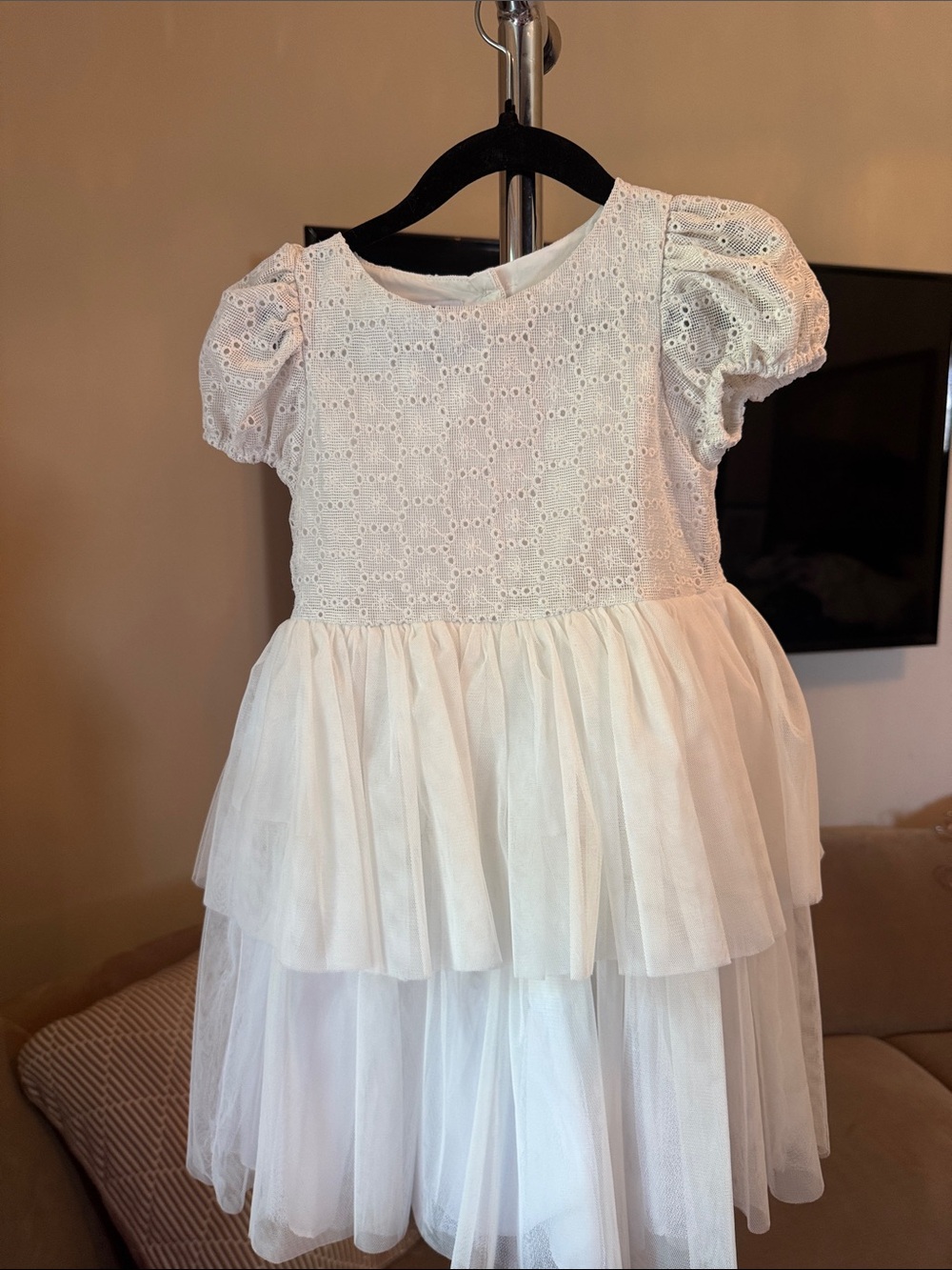 Nordstrom White Eyelet & Tulle Layered Formal Dress for Girls